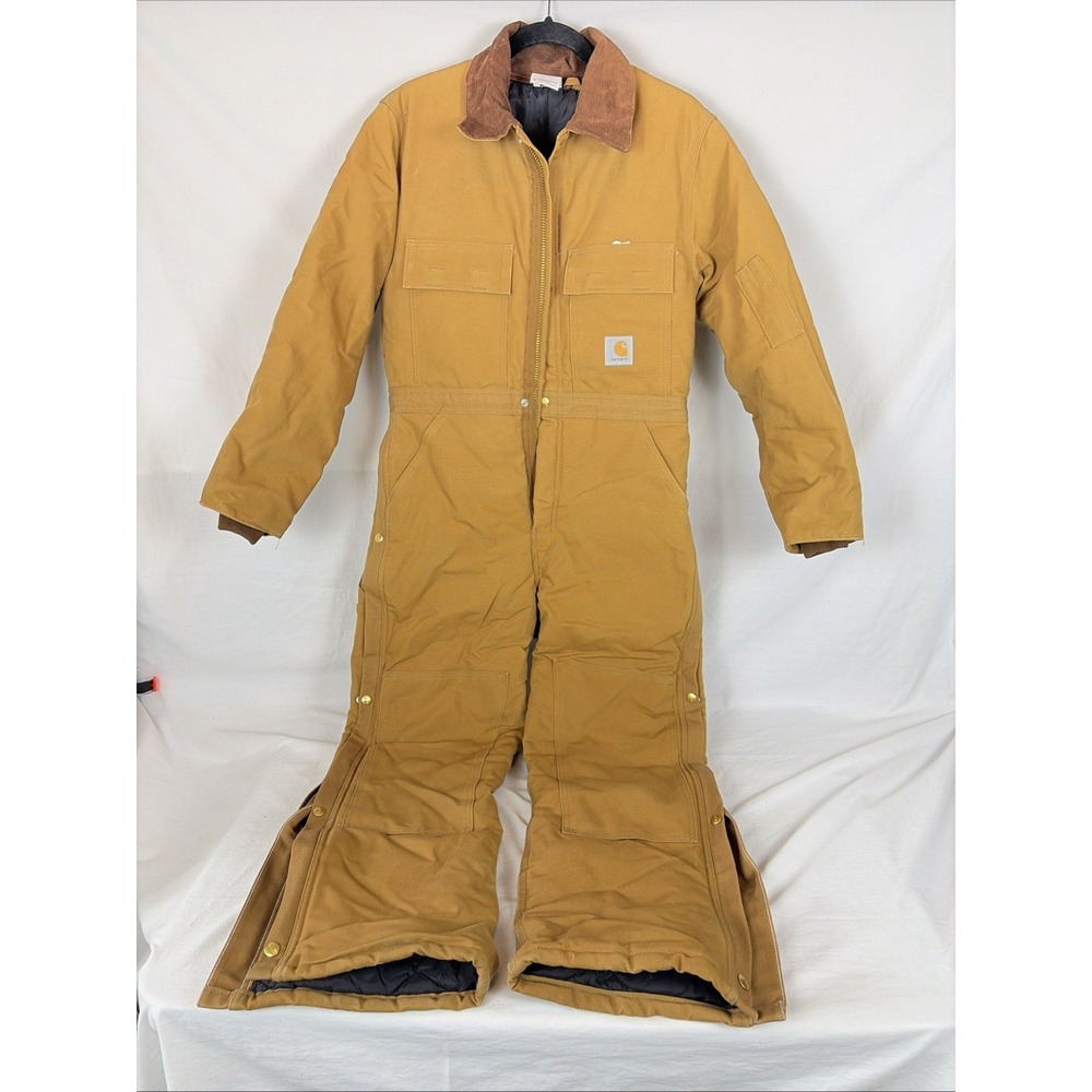 Carhartt Insulated Coveralls Brown 38 Short Cotton Canvas Double Knee NWOT
